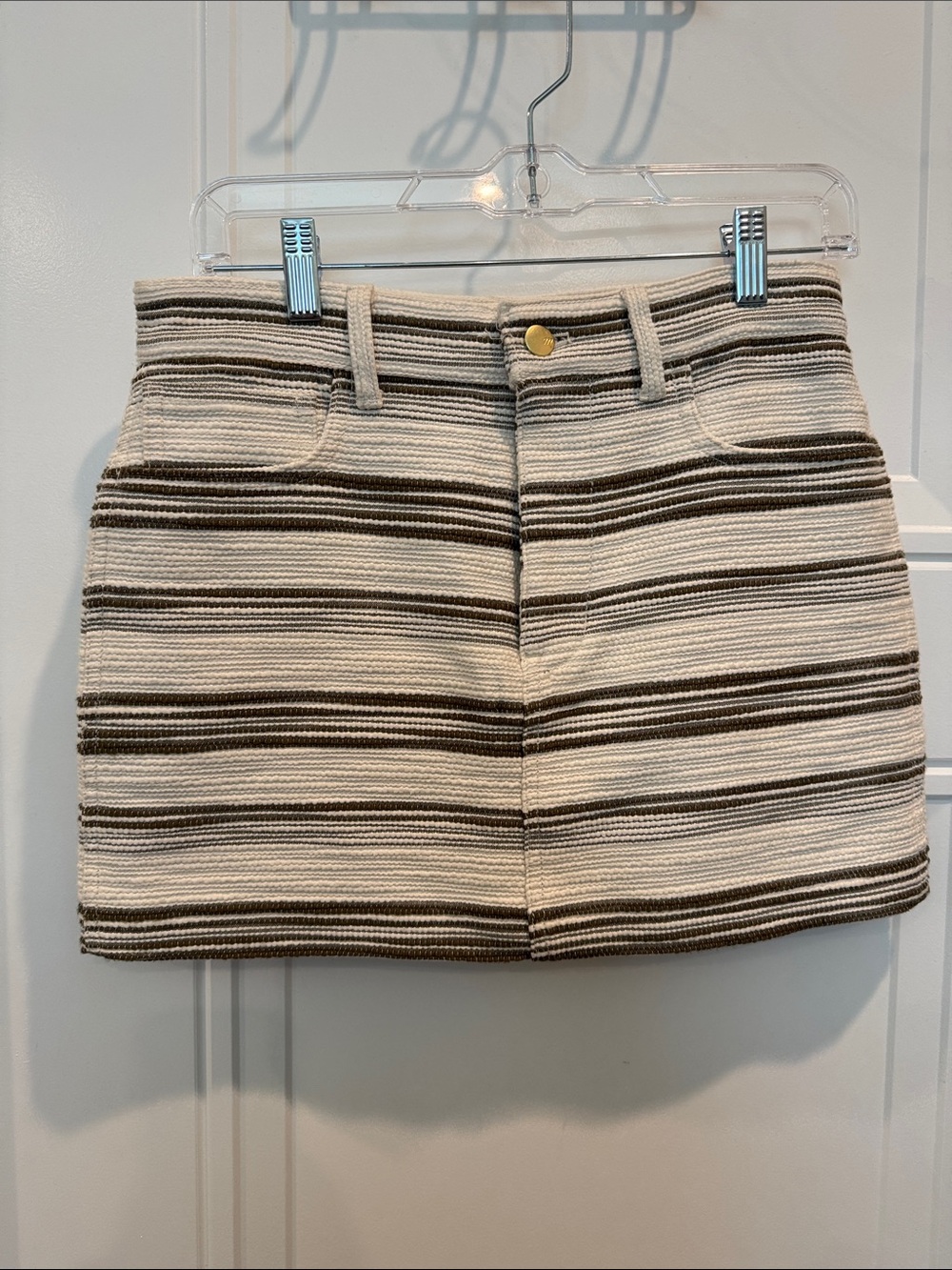 Madewell Cream and Brown Striped Mini Skirt
